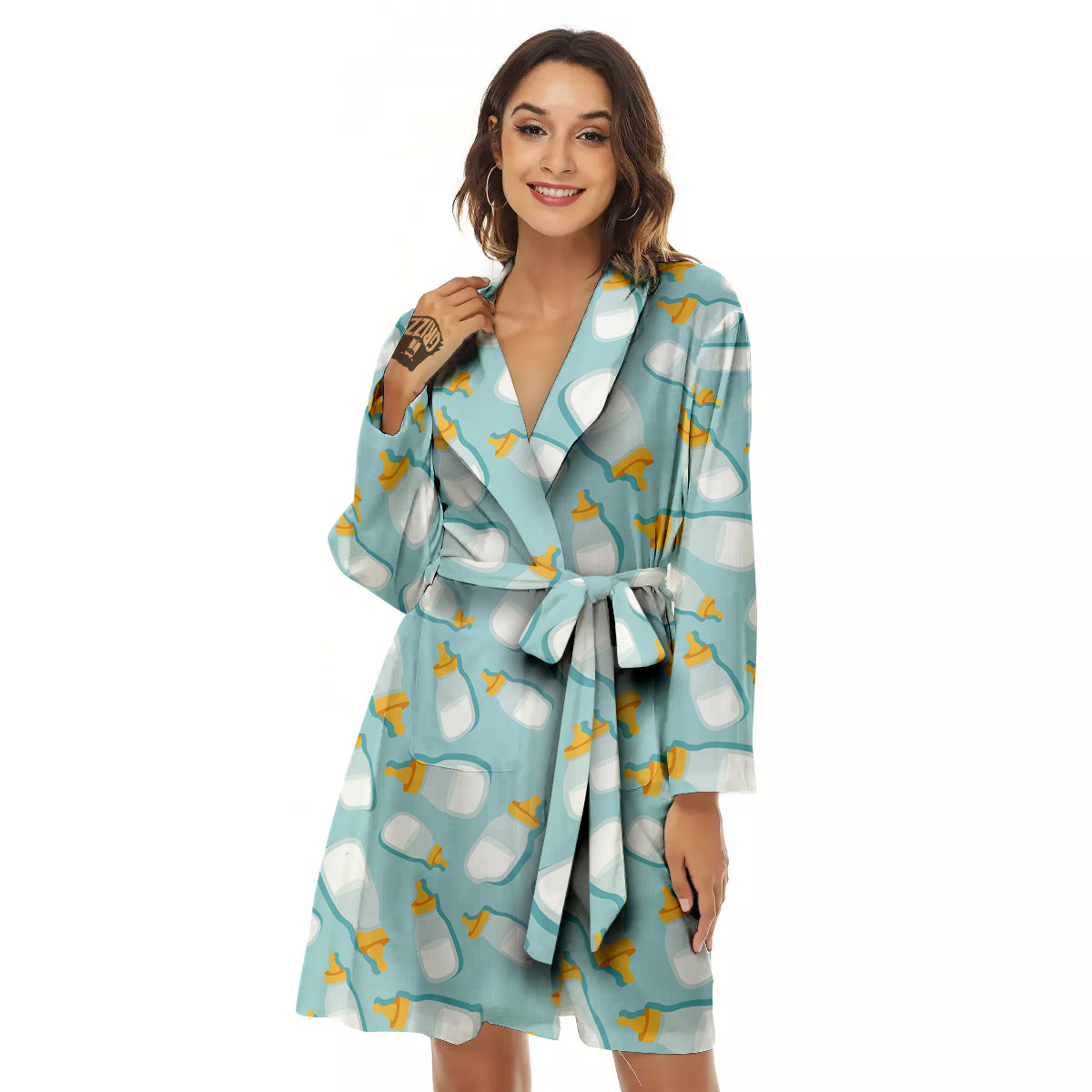 Baby Mike And Bottles Print Pattern Women's Robe-grizzshop