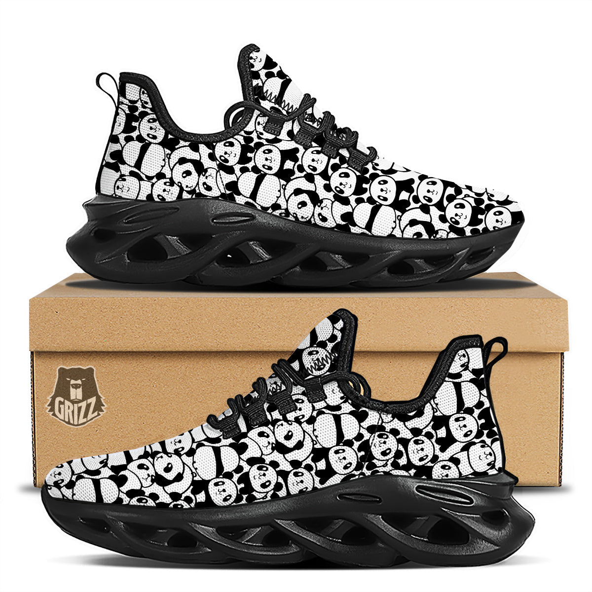Baby Panda Cute Print Pattern Black Running Shoes-grizzshop