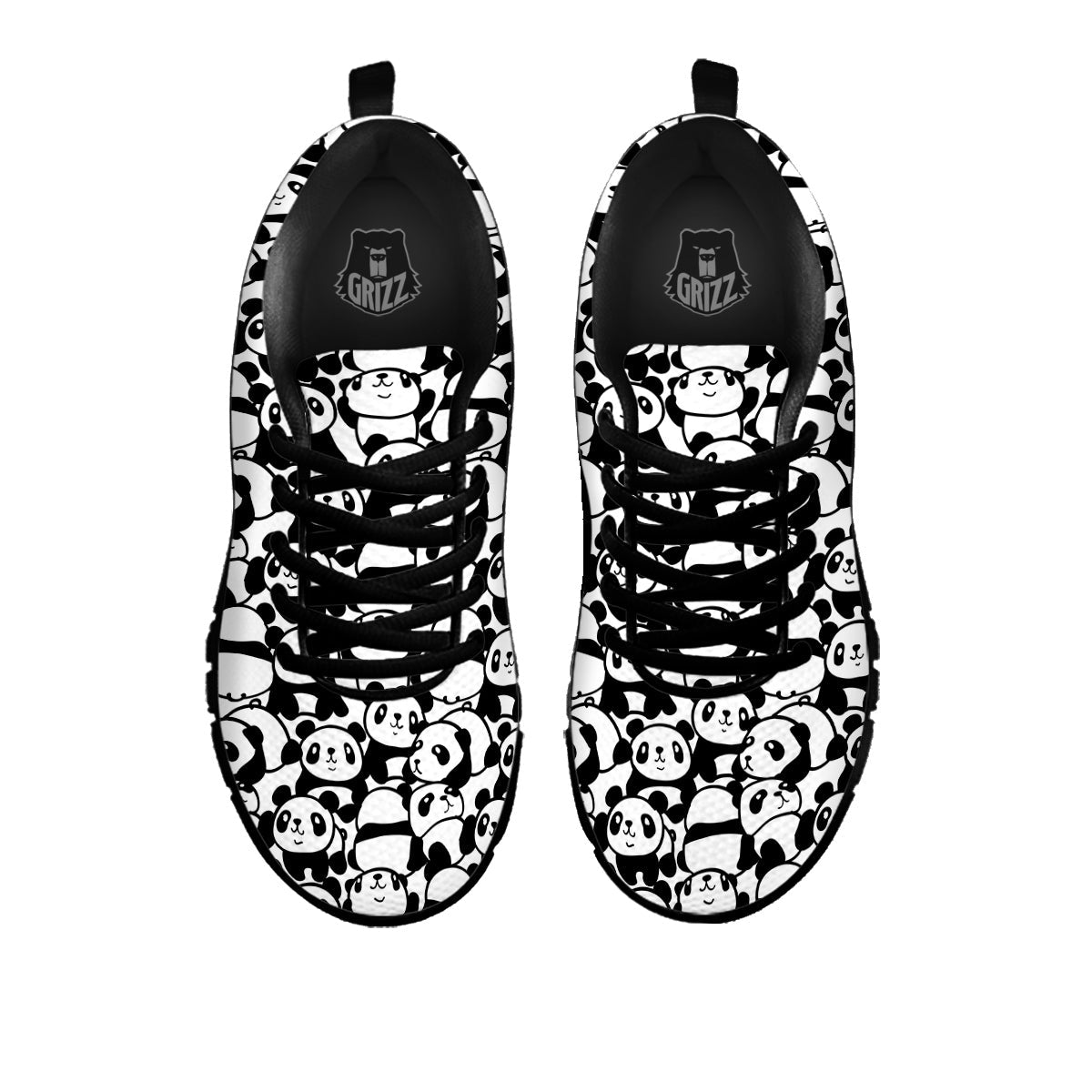 Baby Panda Cute Print Pattern Black Sneaker-grizzshop