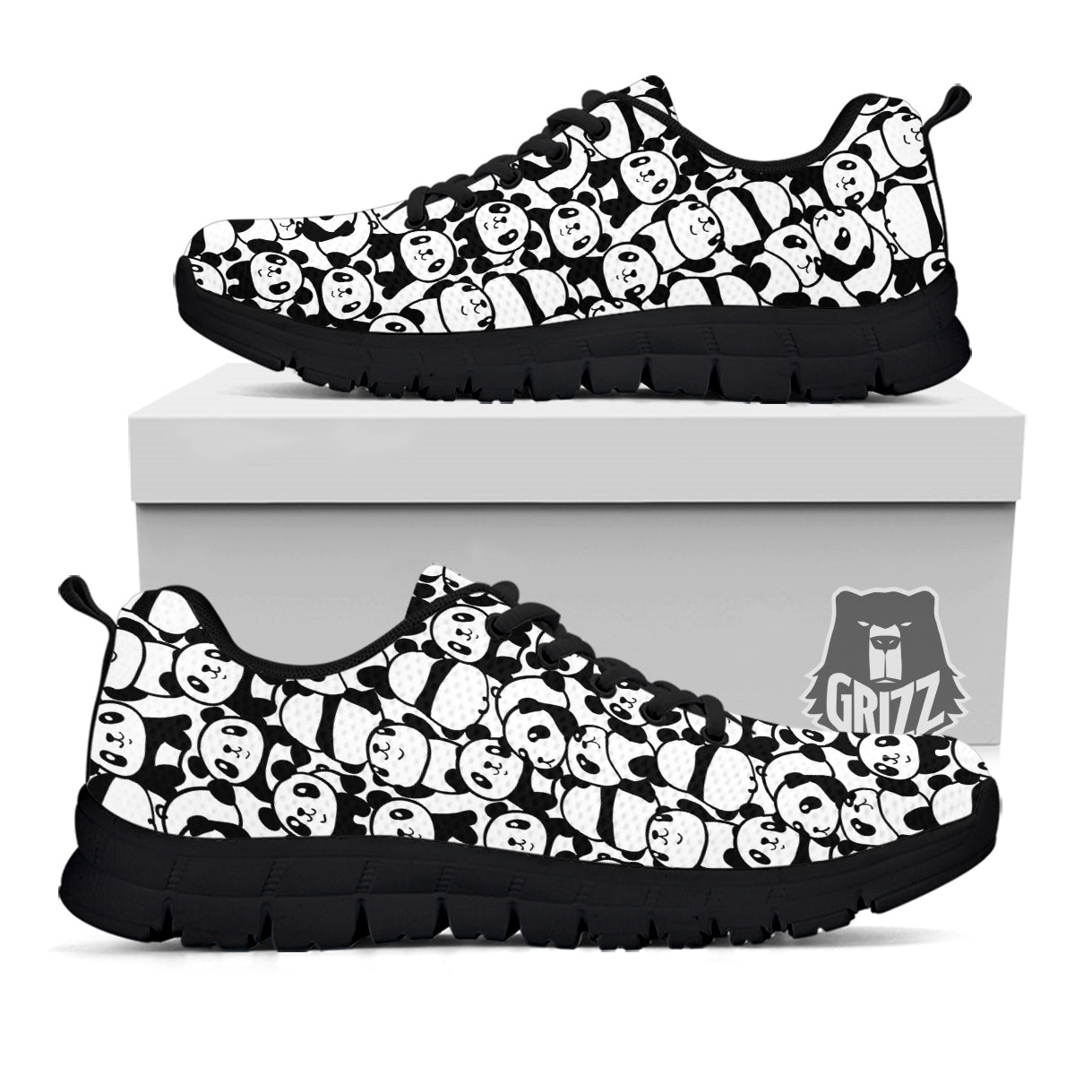 Baby Panda Cute Print Pattern Black Sneaker-grizzshop