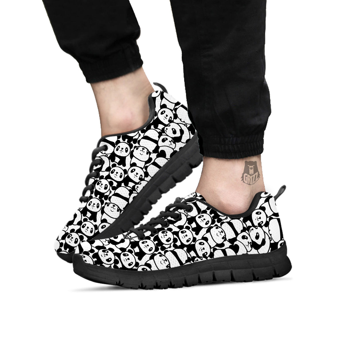 Baby Panda Cute Print Pattern Black Sneaker-grizzshop