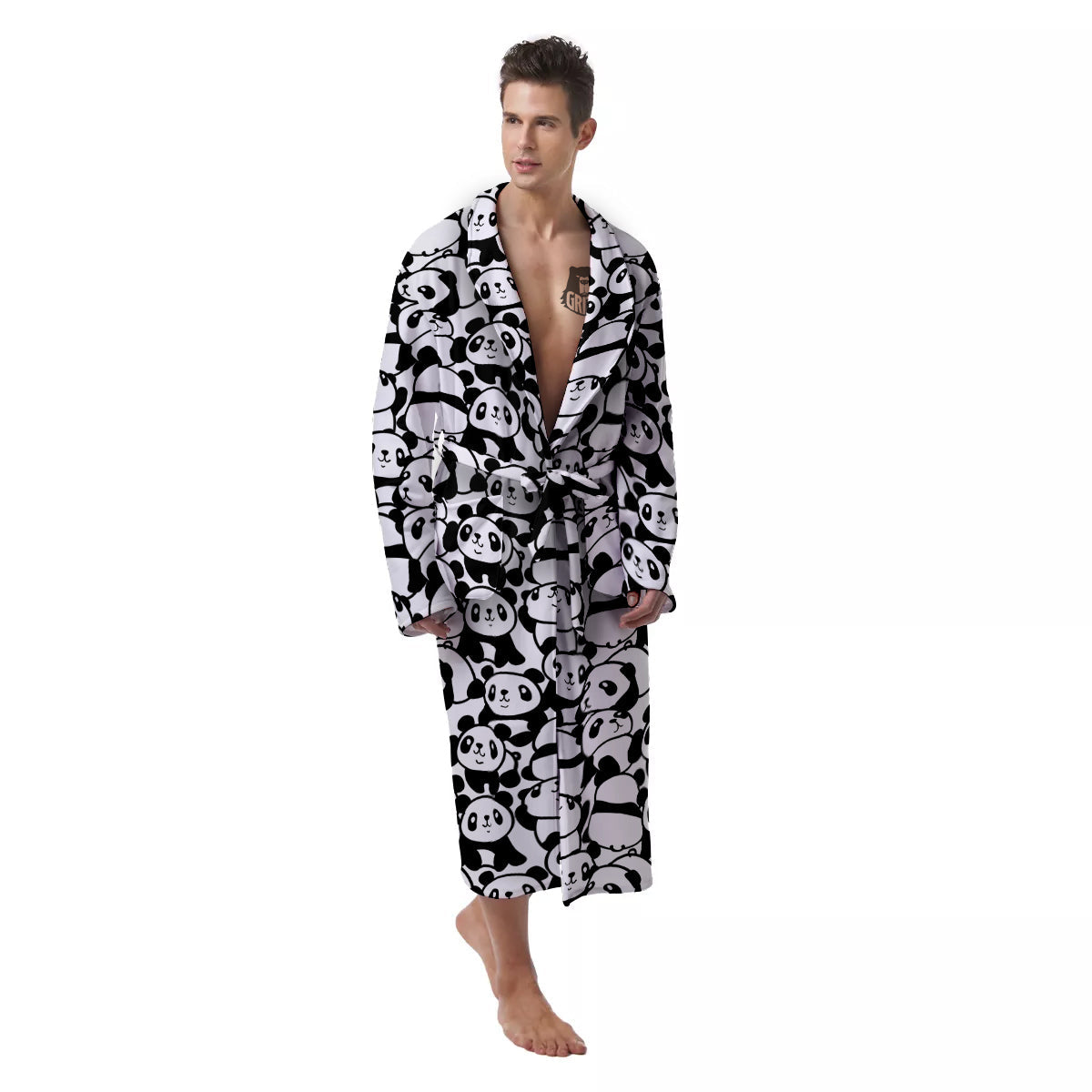 Baby Panda Cute Print Pattern Men's Robe-grizzshop