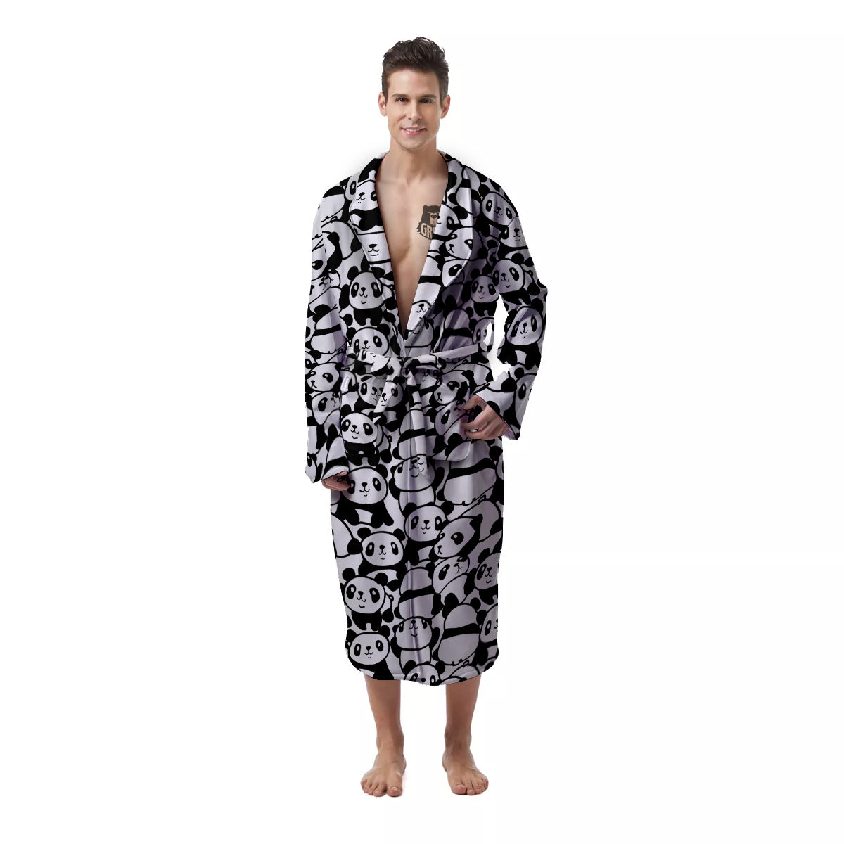 Baby Panda Cute Print Pattern Men's Robe-grizzshop
