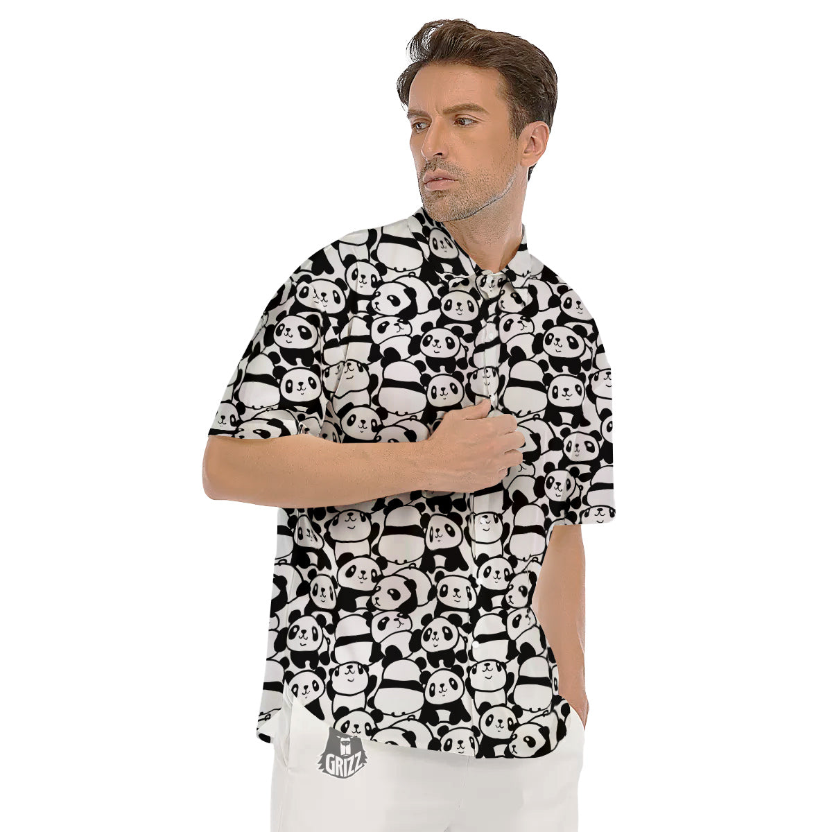 Baby Panda Cute Print Pattern Men's Short Sleeve Shirts-grizzshop
