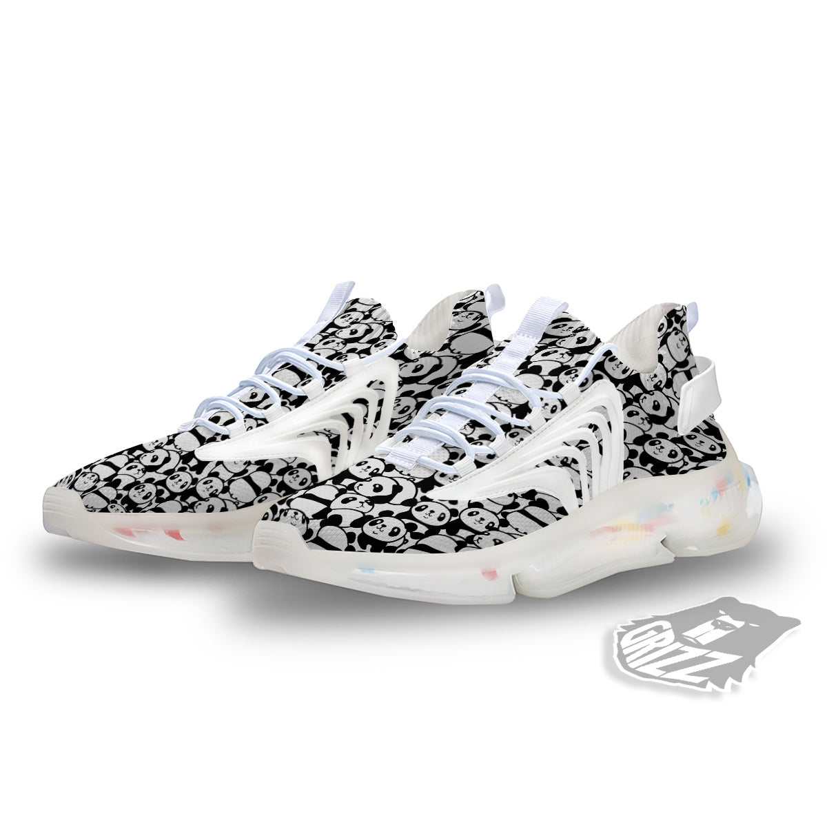 Baby Panda Cute Print Pattern White Gym Shoes-grizzshop