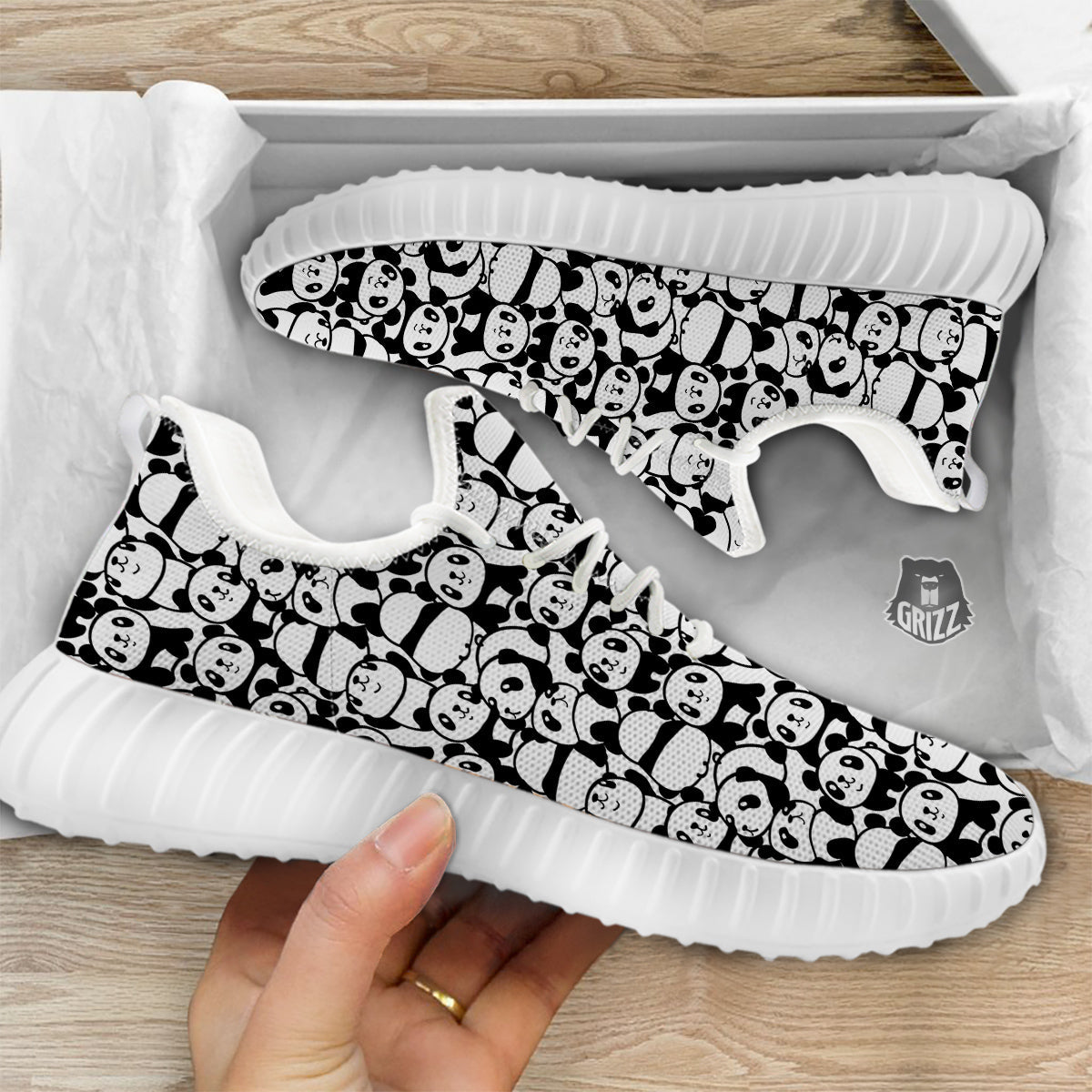 Baby Panda Cute Print Pattern White Walking Shoes-grizzshop