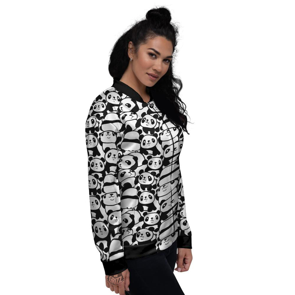 Baby Panda Cute Print Pattern Women's Bomber Jacket-grizzshop