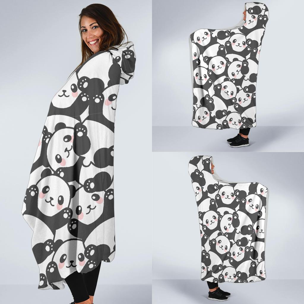 Baby Panda Pattern Print Hooded Blanket-grizzshop