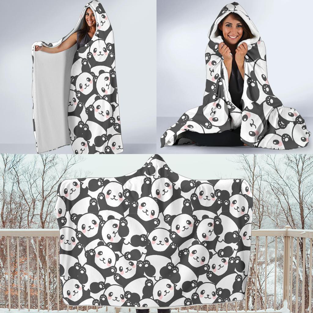 Baby Panda Pattern Print Hooded Blanket-grizzshop