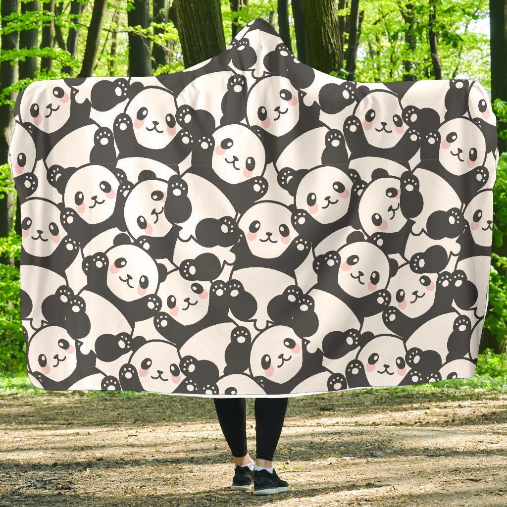 Baby Panda Pattern Print Hooded Blanket-grizzshop