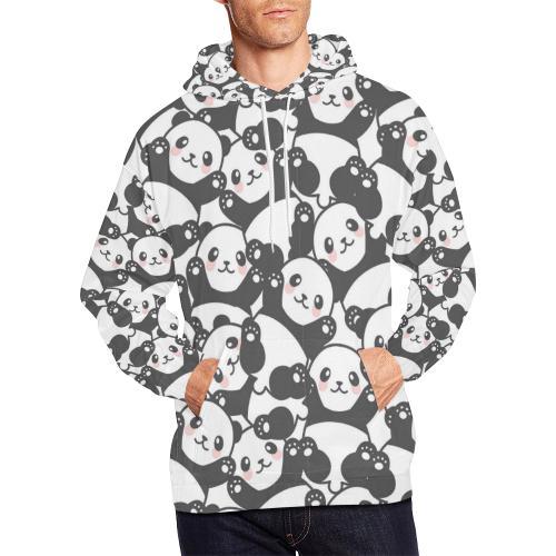 Baby Panda Pattern Print Men Pullover Hoodie-grizzshop