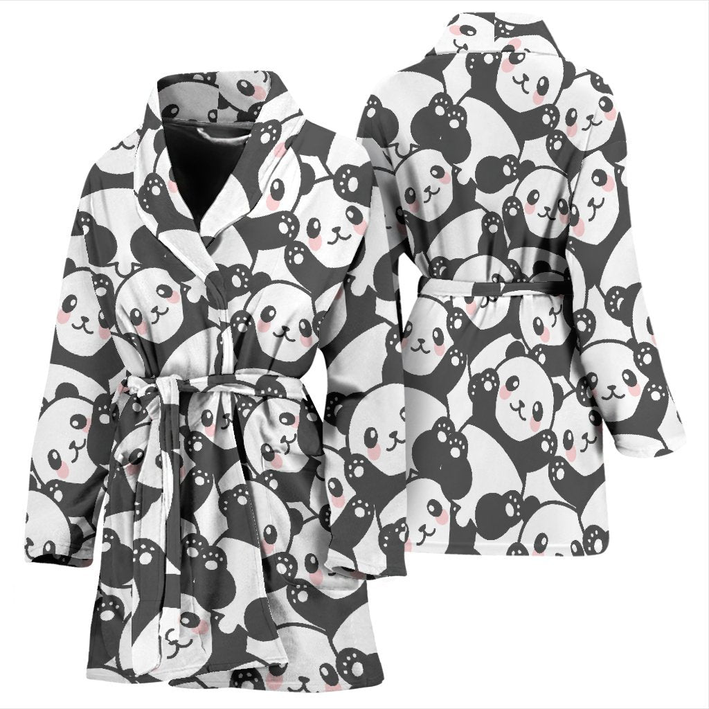 Baby Panda Pattern Print Women Long Robe-grizzshop
