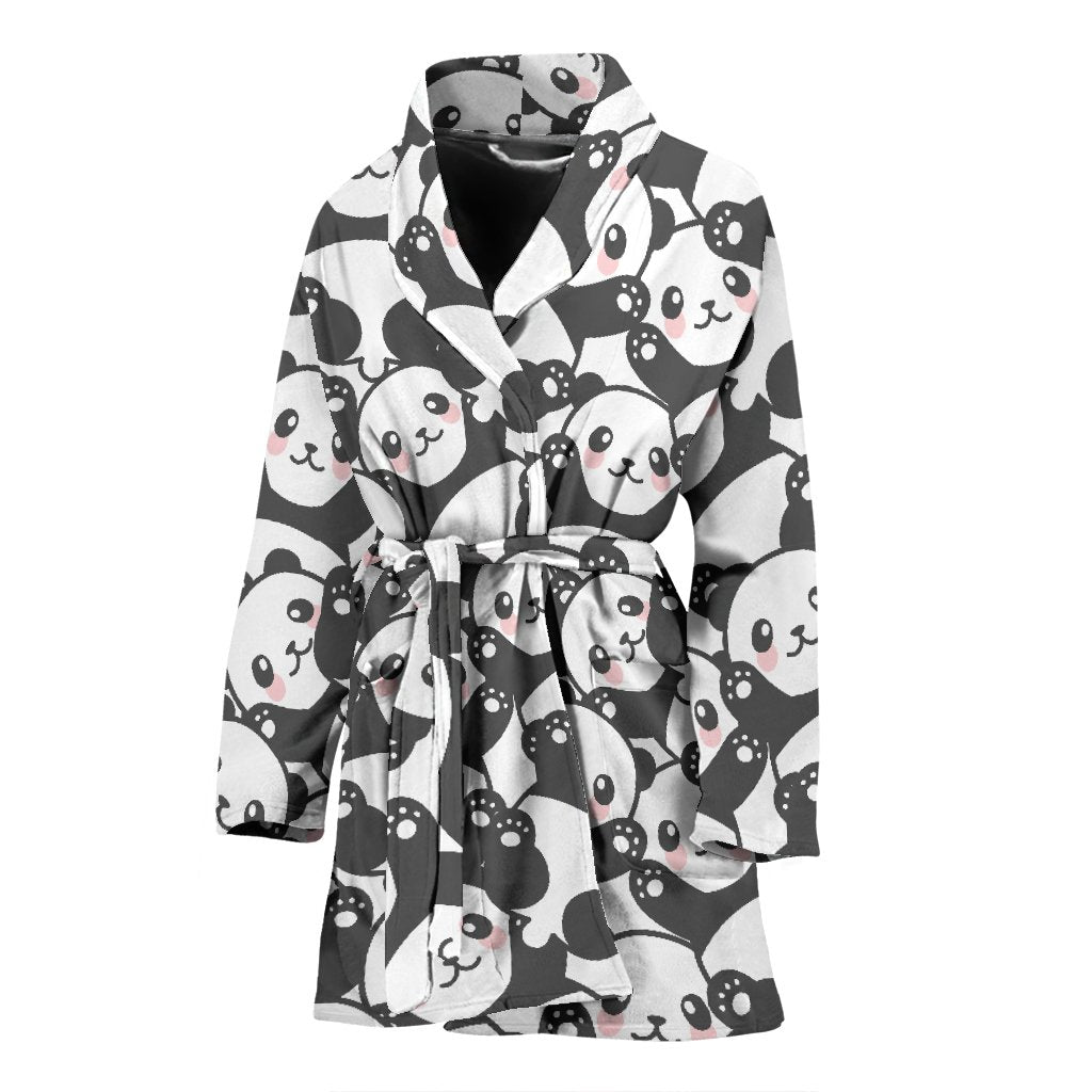 Baby Panda Pattern Print Women Long Robe-grizzshop