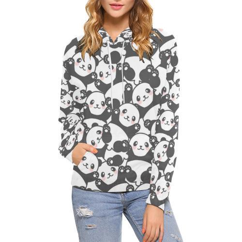 Baby Panda Pattern Print Women Pullover Hoodie-grizzshop