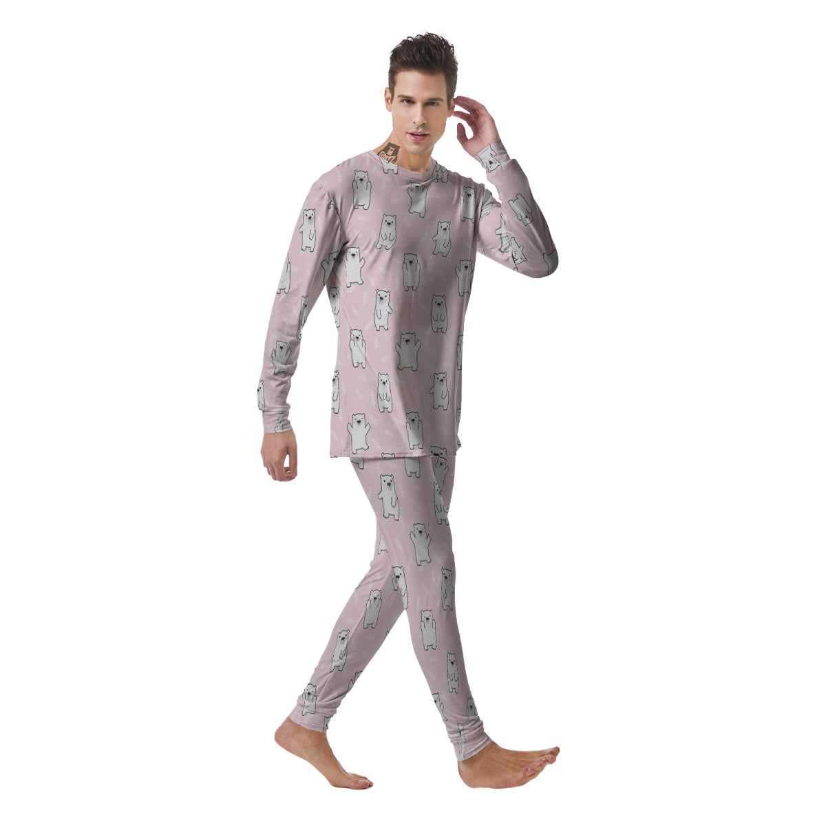 Baby Polar Bear White Print Pattern Men's Pajamas-grizzshop