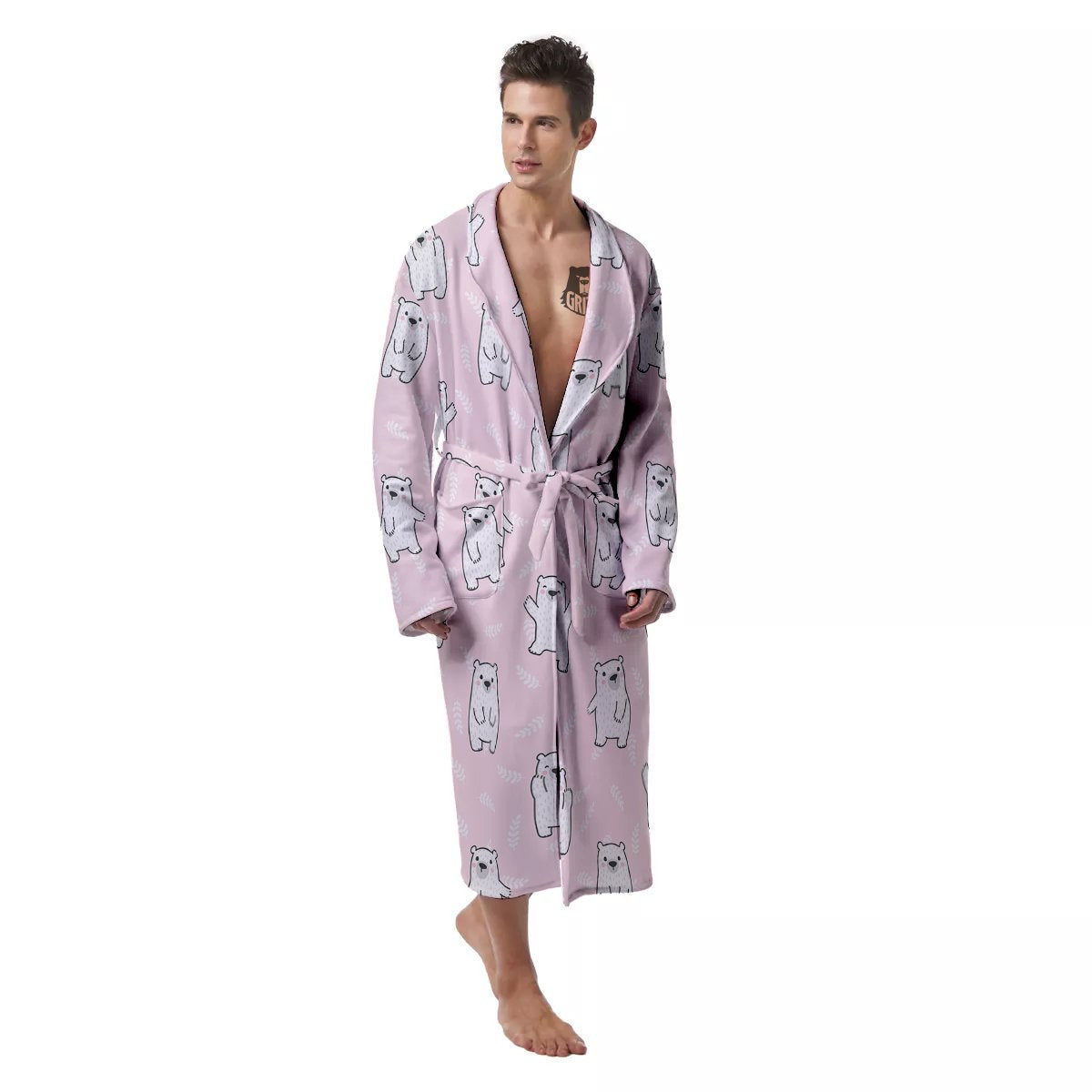 Baby Polar Bear White Print Pattern Men's Robe-grizzshop