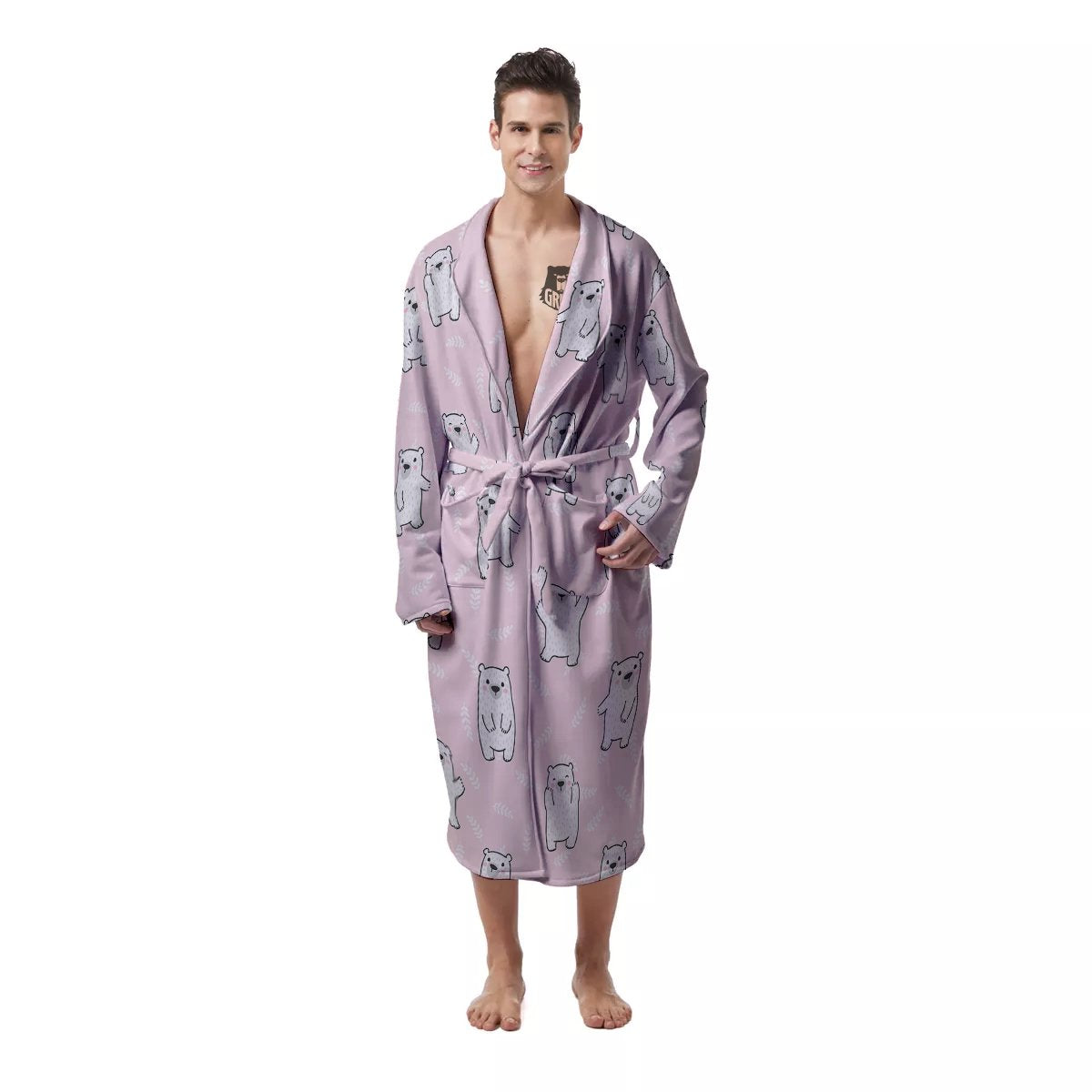 Baby Polar Bear White Print Pattern Men's Robe-grizzshop