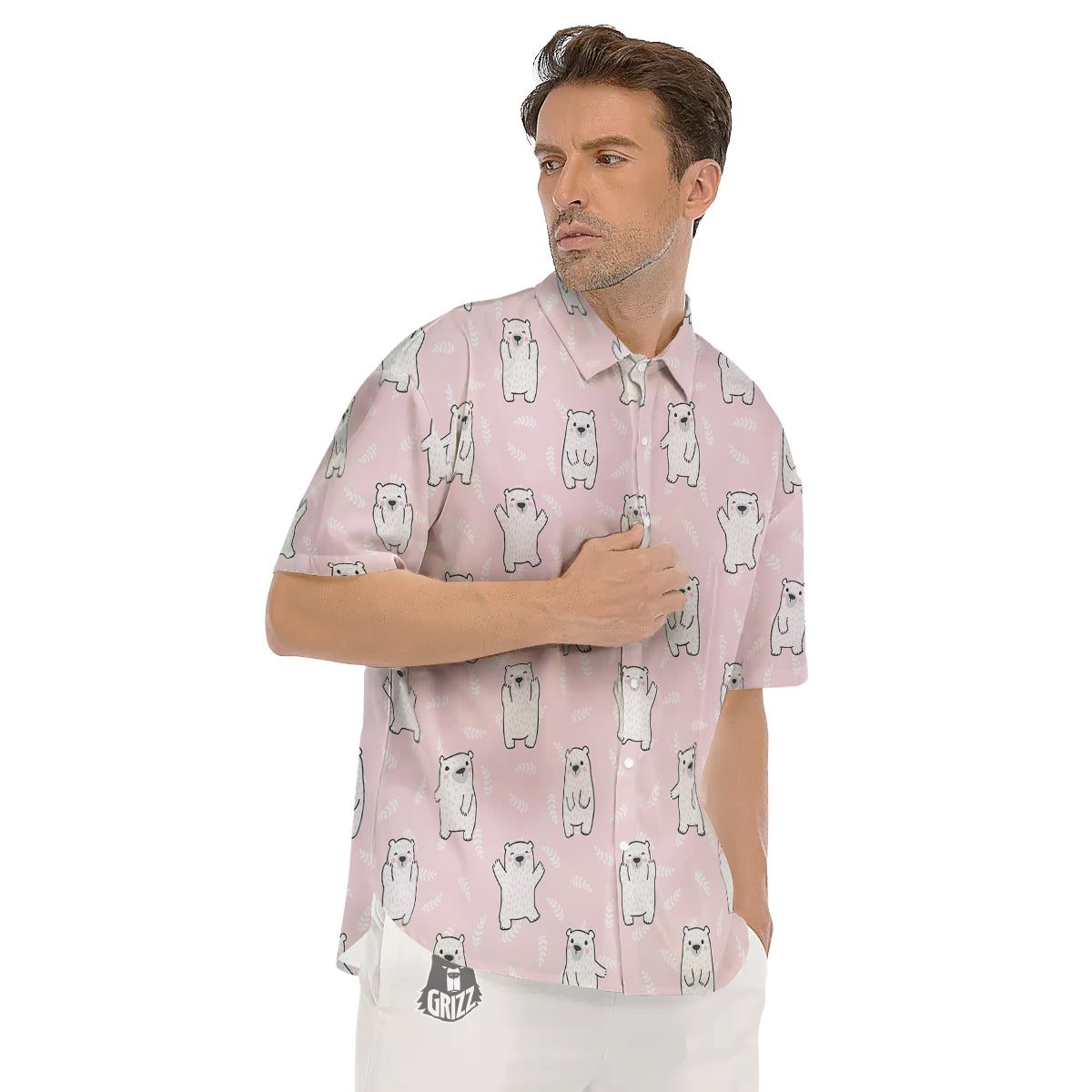 Baby Polar Bear White Print Pattern Men's Short Sleeve Shirts-grizzshop