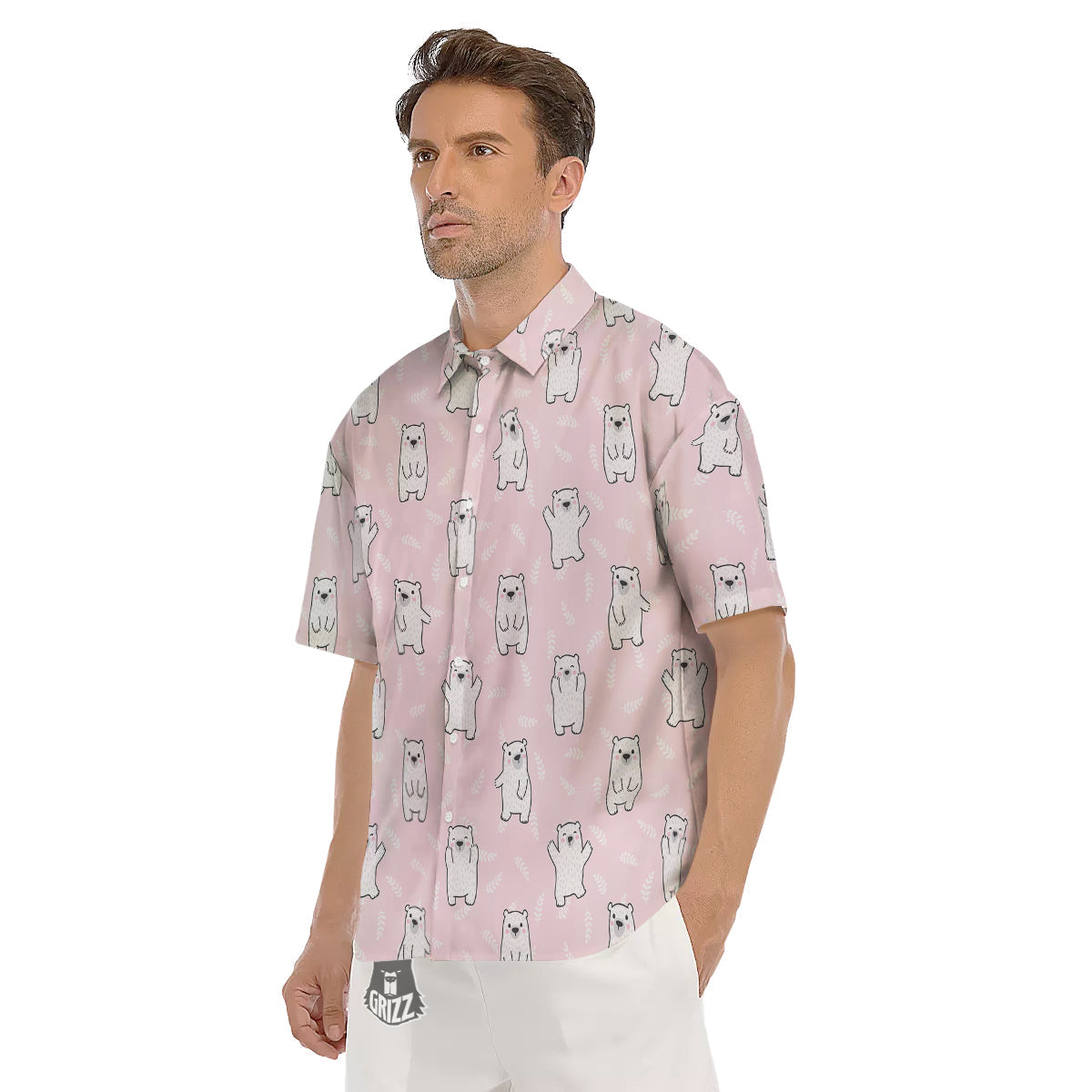 Baby Polar Bear White Print Pattern Men's Short Sleeve Shirts-grizzshop