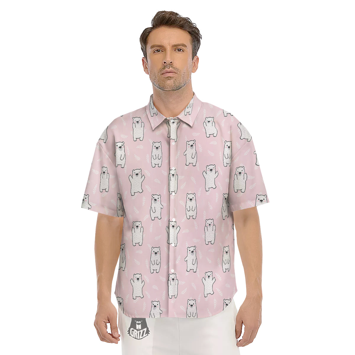 Baby Polar Bear White Print Pattern Men's Short Sleeve Shirts-grizzshop