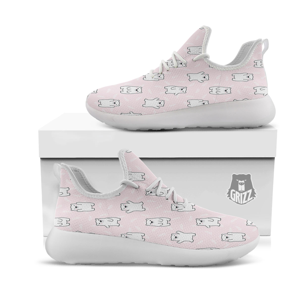 Baby Polar Bear White Print Pattern White Athletic Shoes-grizzshop