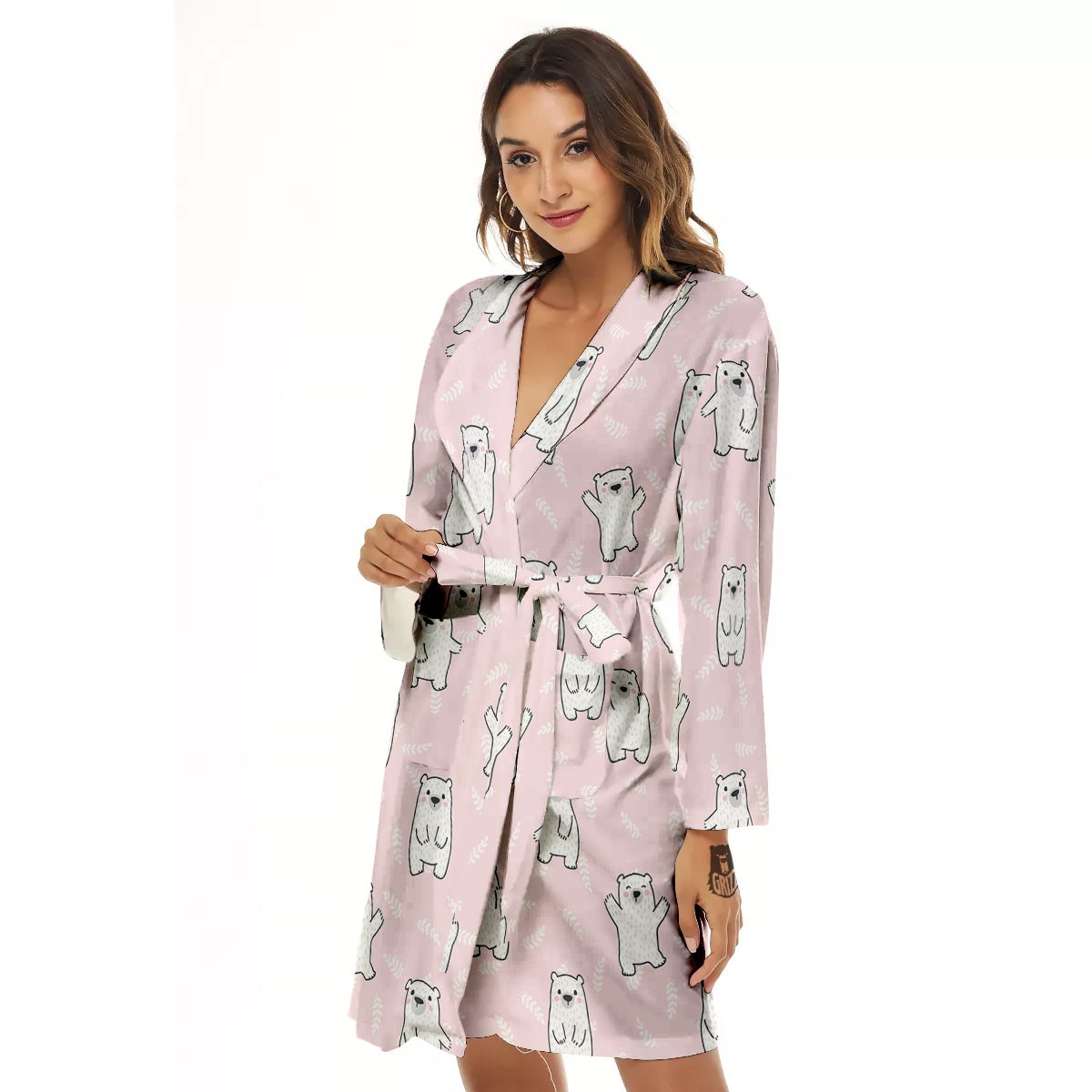 Baby Polar Bear White Print Pattern Women's Robe-grizzshop