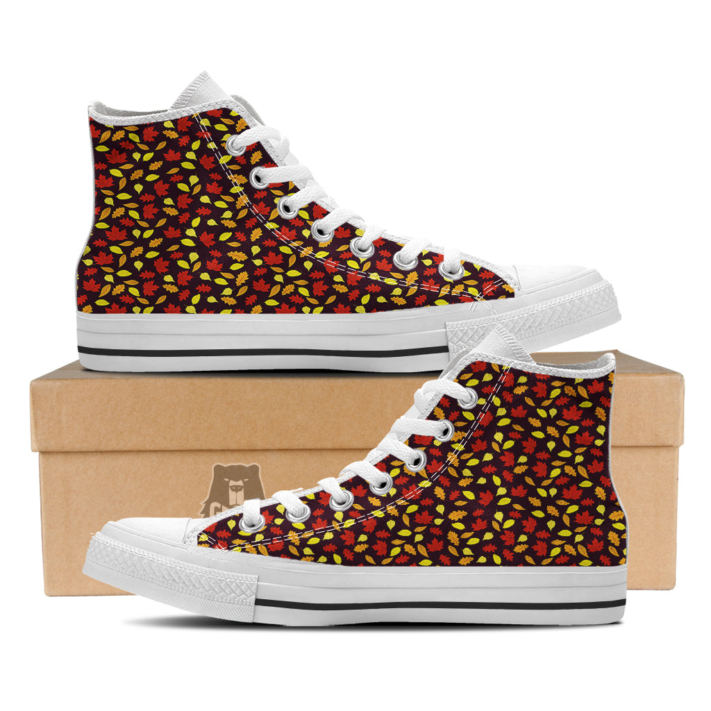 Back And Elm Maple Leave Print Pattern White High Top Shoes-grizzshop