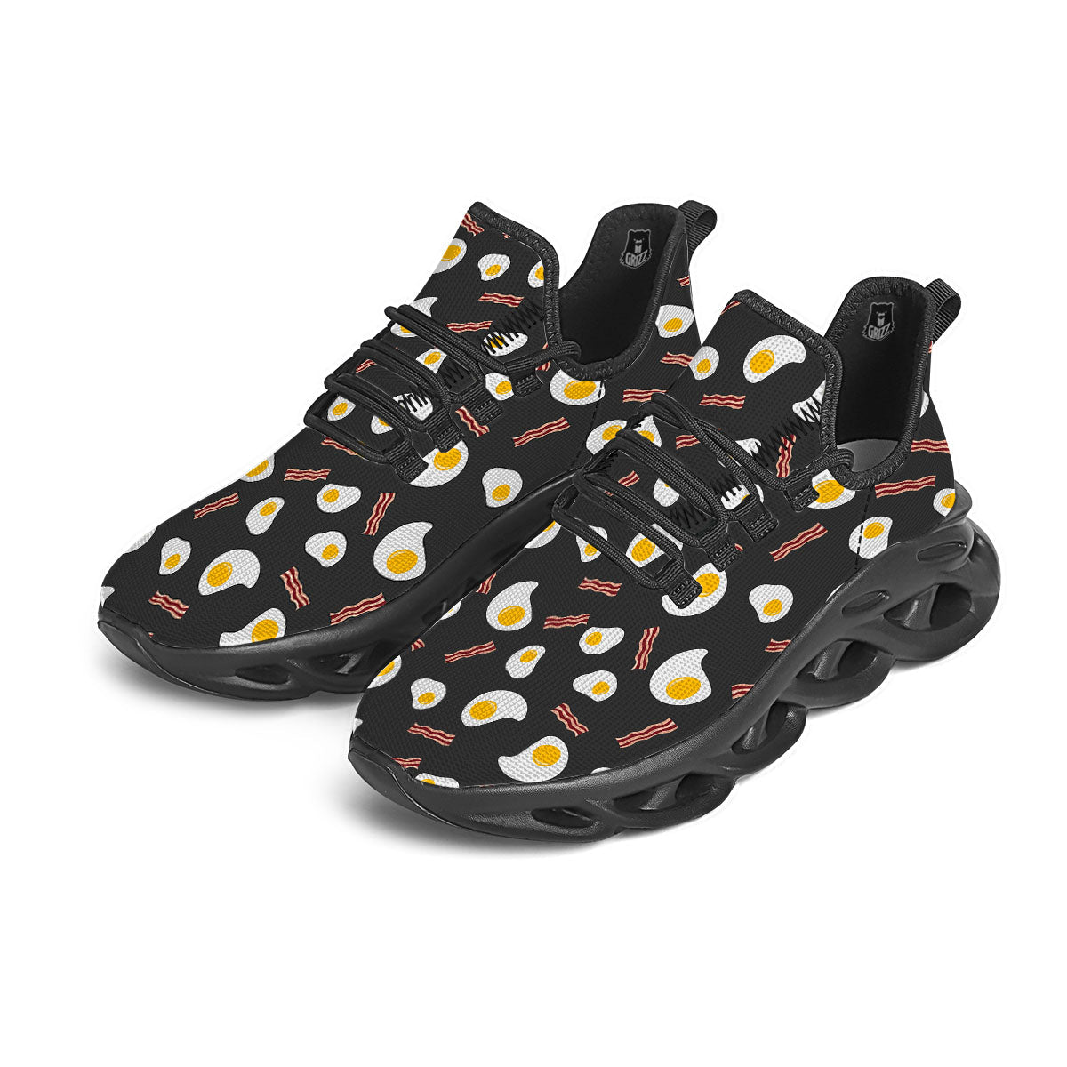 Bacon And Black Fried Egg Print Pattern Black Running Shoes-grizzshop