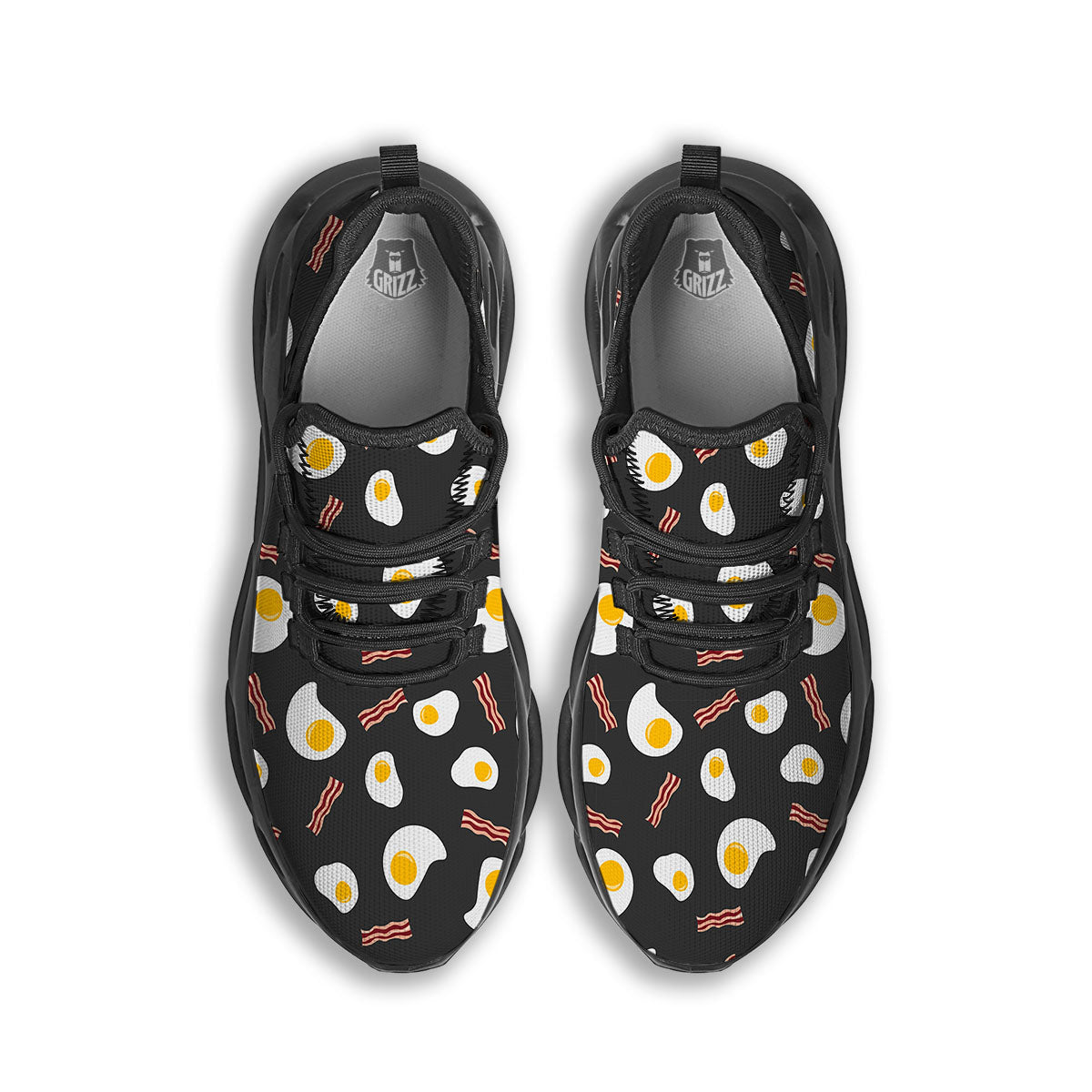 Bacon And Black Fried Egg Print Pattern Black Running Shoes-grizzshop