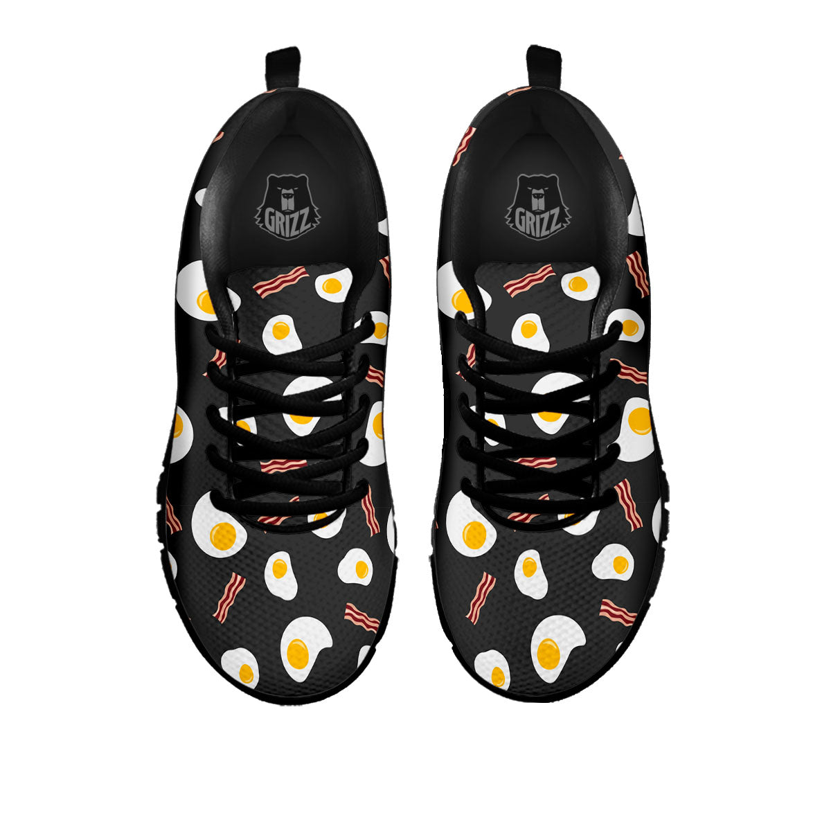 Bacon And Black Fried Egg Print Pattern Black Sneaker-grizzshop