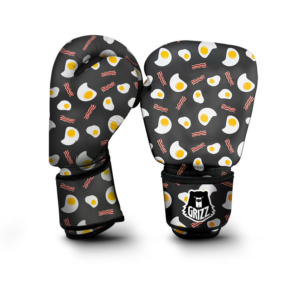 Bacon And Black Fried Egg Print Pattern Boxing Gloves-grizzshop