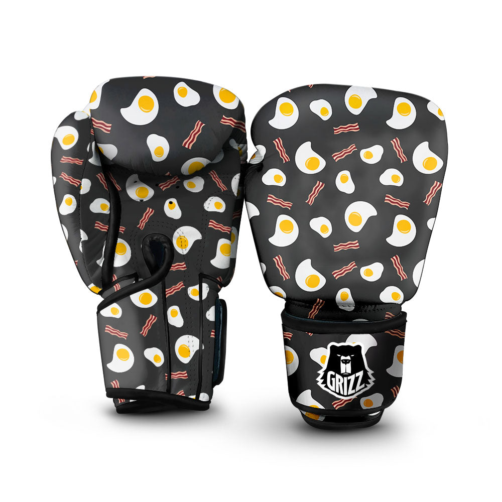 Bacon And Black Fried Egg Print Pattern Boxing Gloves-grizzshop