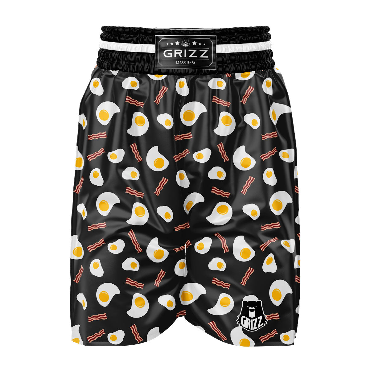 Bacon And Black Fried Egg Print Pattern Boxing Shorts-grizzshop