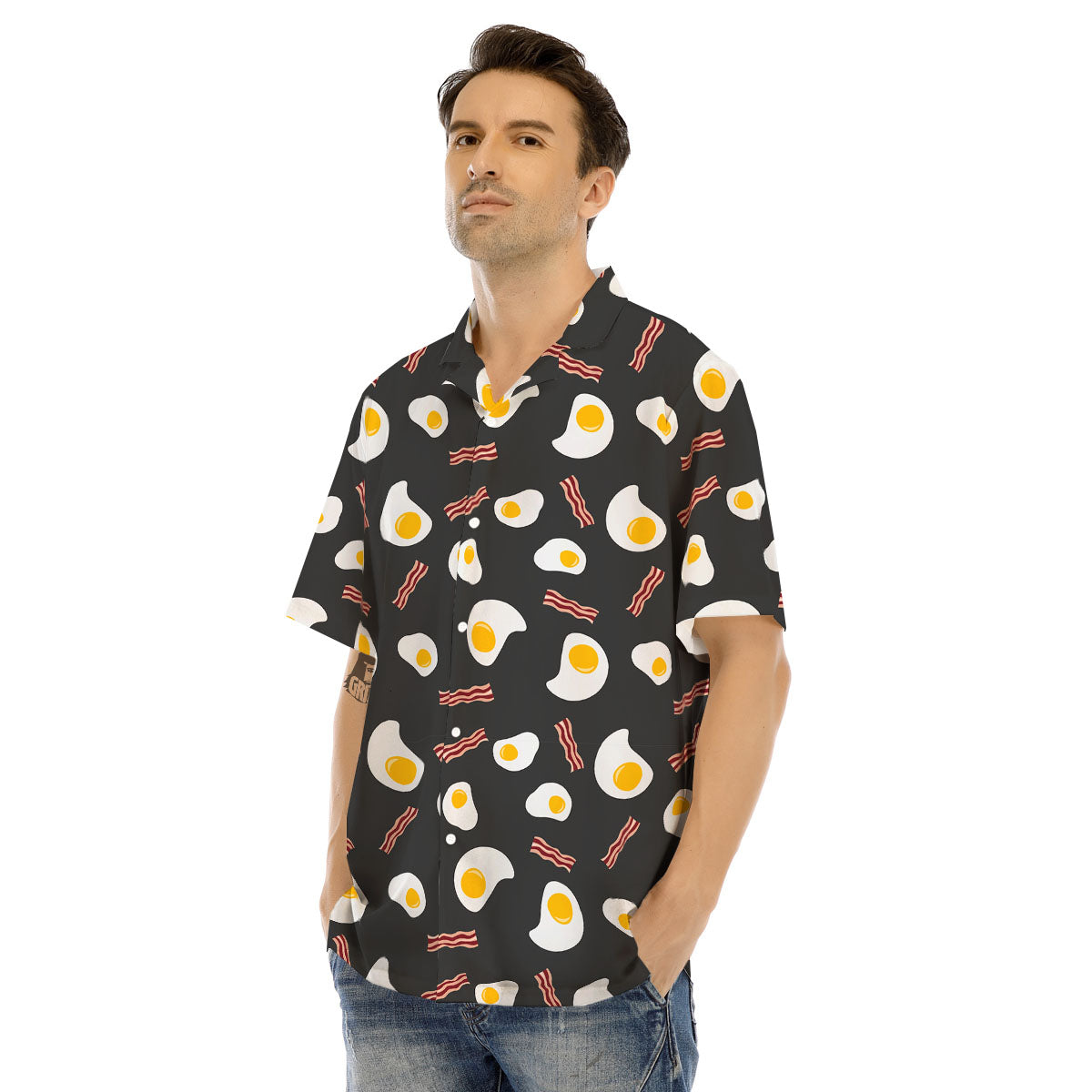 Bacon And Black Fried Egg Print Pattern Men's Hawaiian Shirt-grizzshop