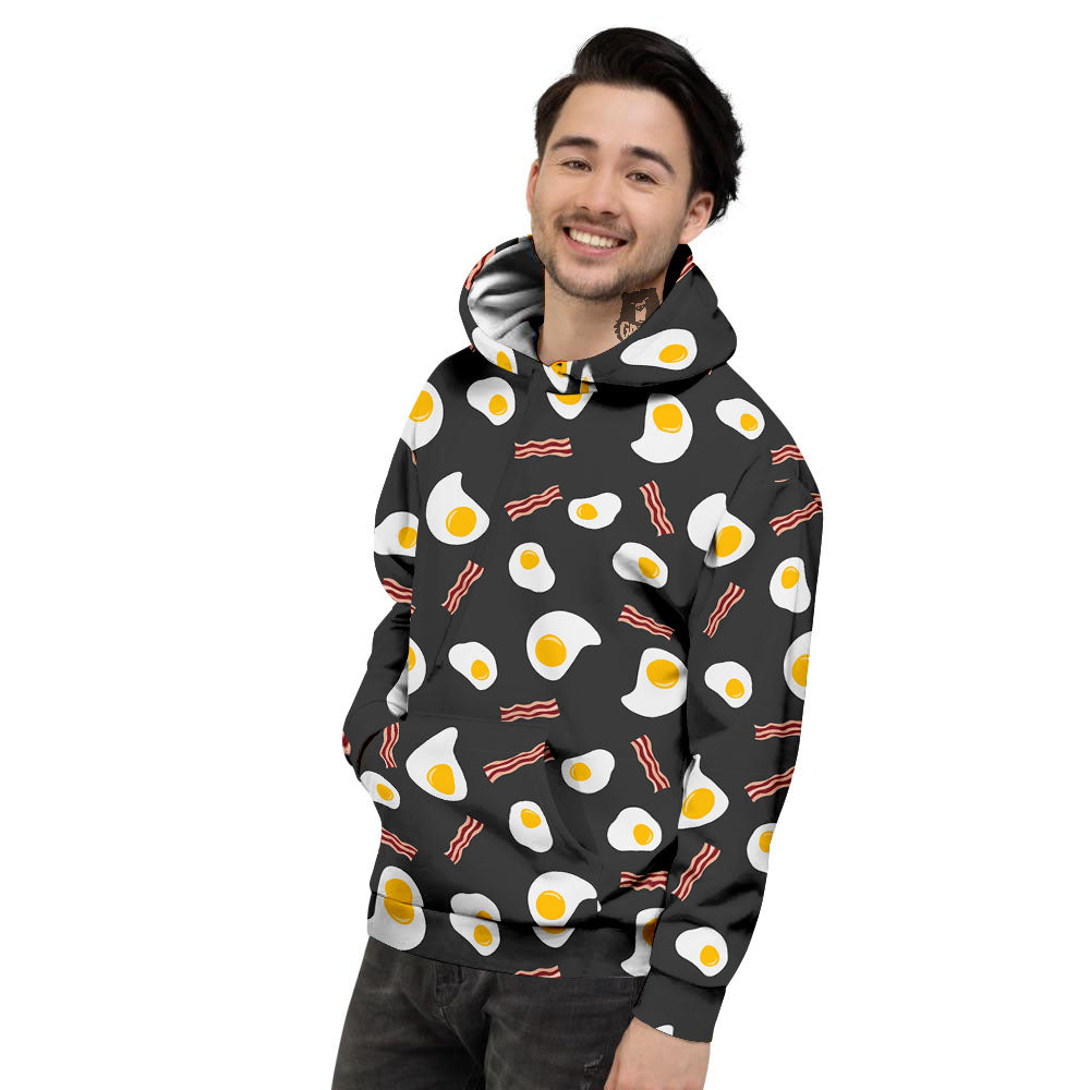 Bacon And Black Fried Egg Print Pattern Men's Hoodie-grizzshop