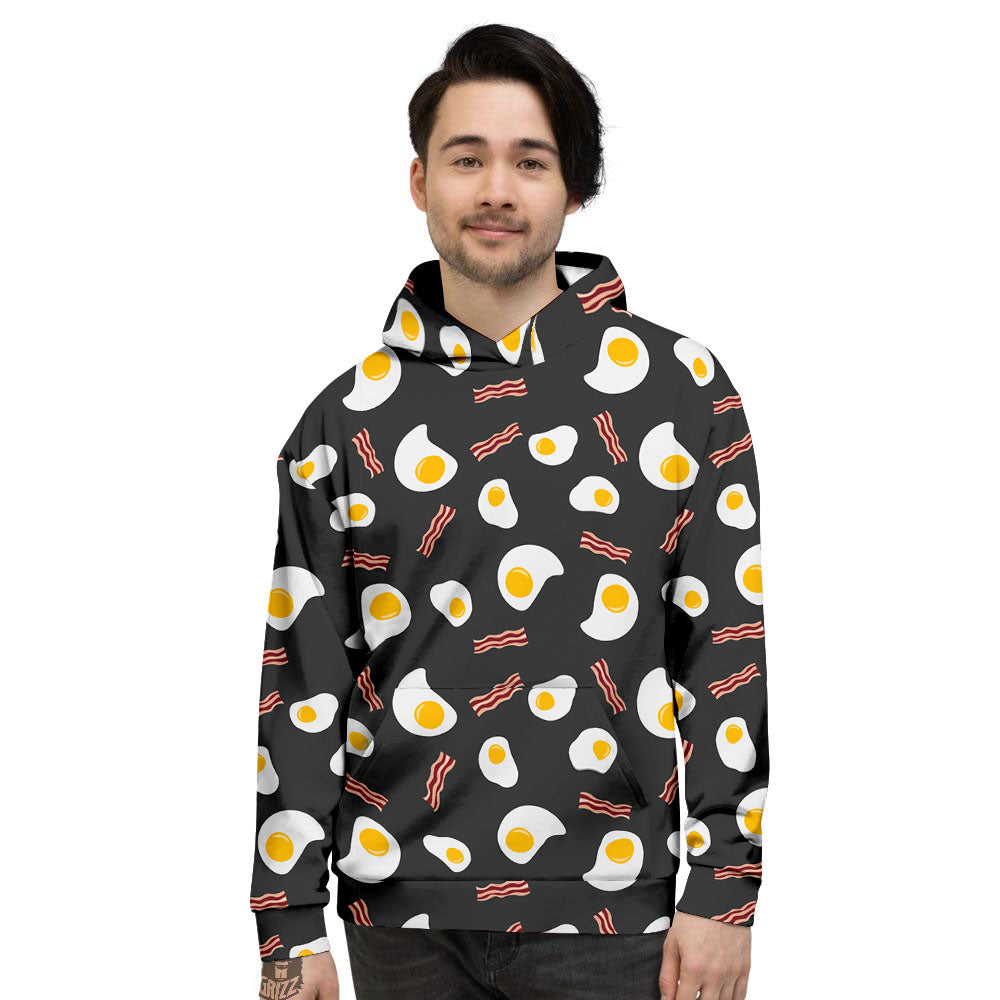 Bacon And Black Fried Egg Print Pattern Men's Hoodie-grizzshop
