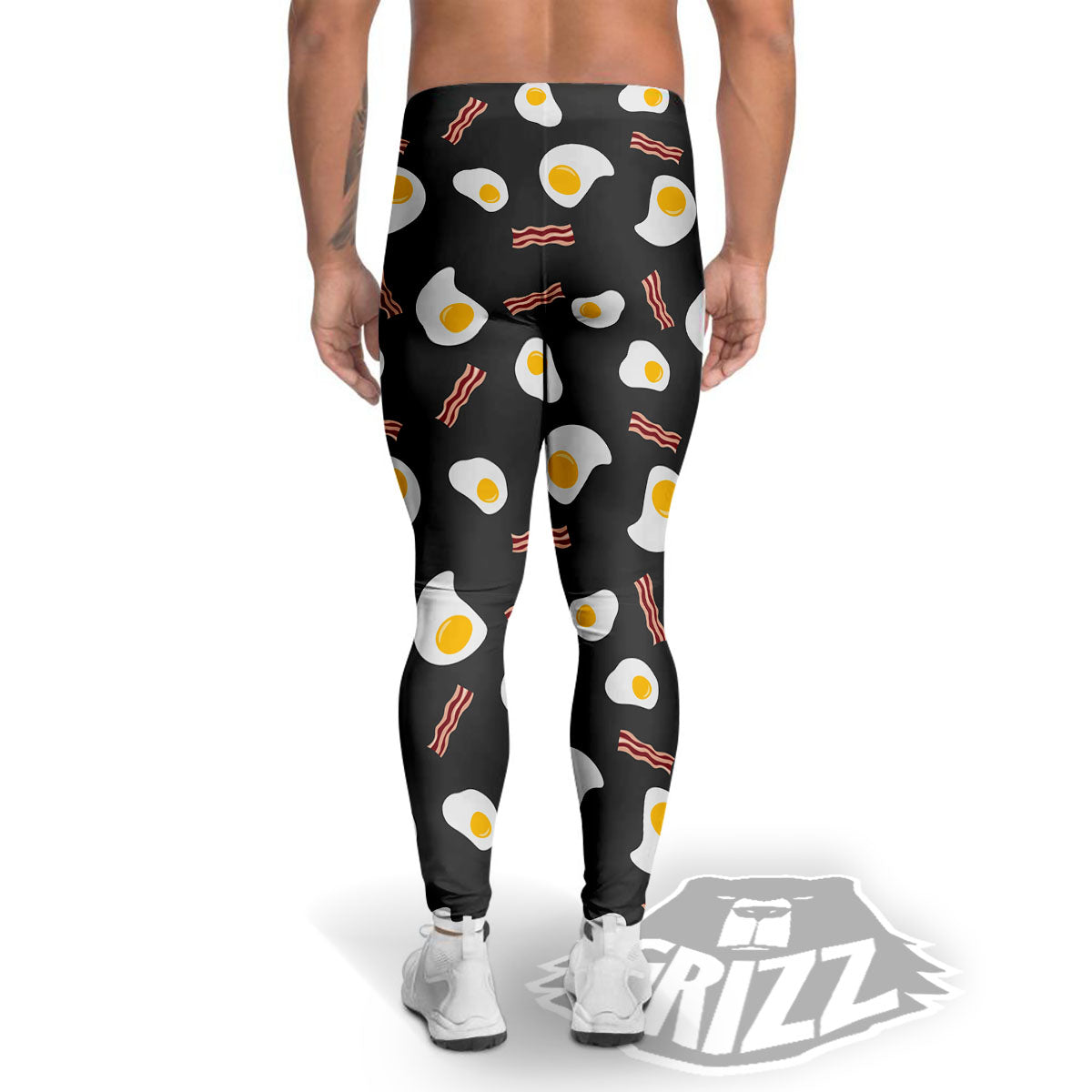 Bacon And Black Fried Egg Print Pattern Men's Leggings-grizzshop