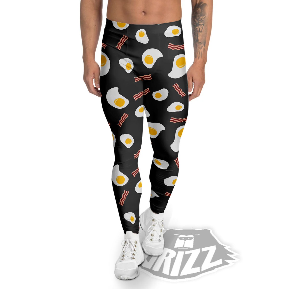 Bacon And Black Fried Egg Print Pattern Men's Leggings-grizzshop