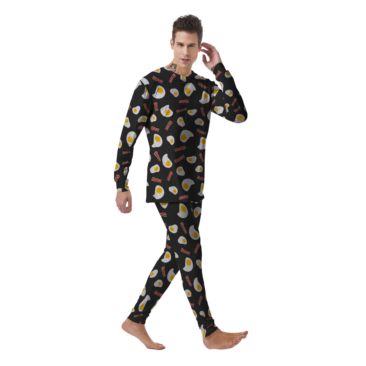 Bacon And Black Fried Egg Print Pattern Men's Pajamas-grizzshop