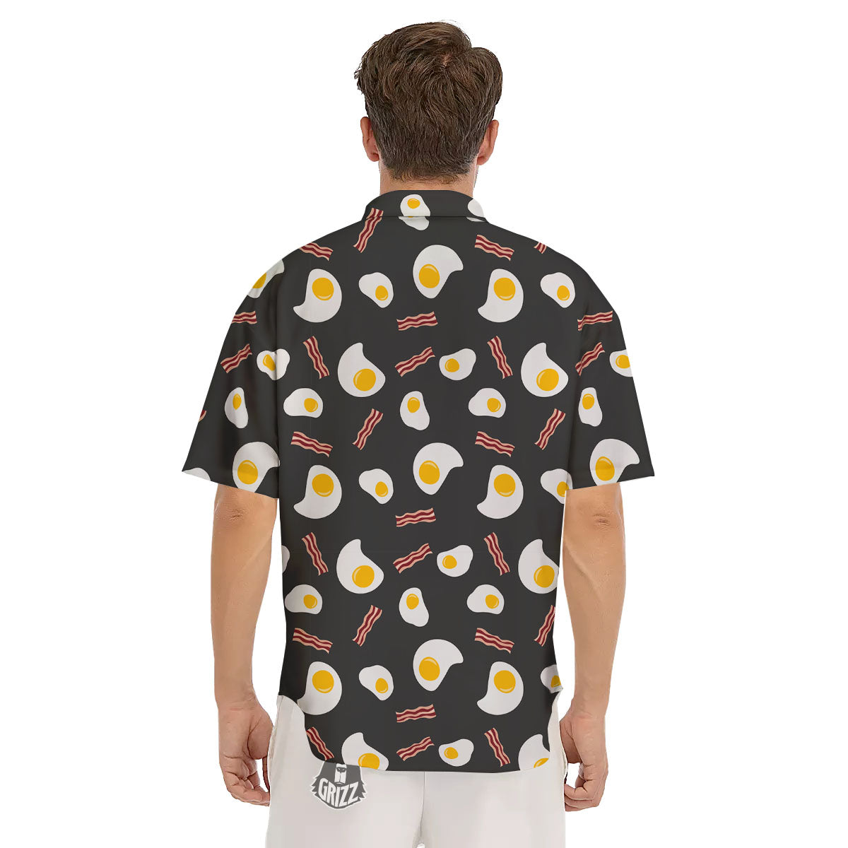 Bacon And Black Fried Egg Print Pattern Men's Short Sleeve Shirts-grizzshop