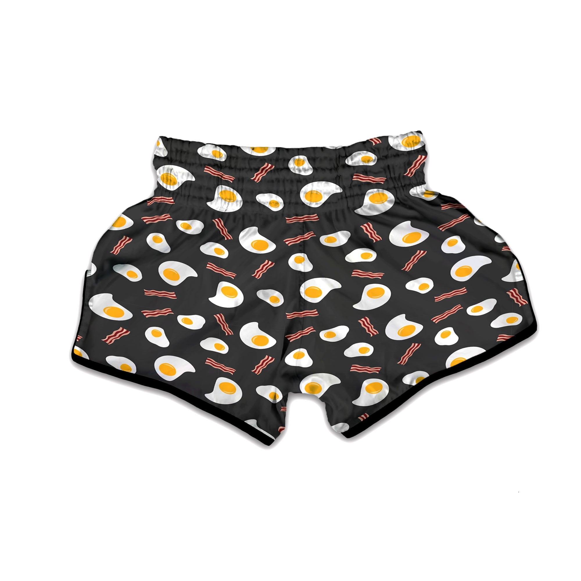 Bacon And Black Fried Egg Print Pattern Muay Thai Boxing Shorts-grizzshop