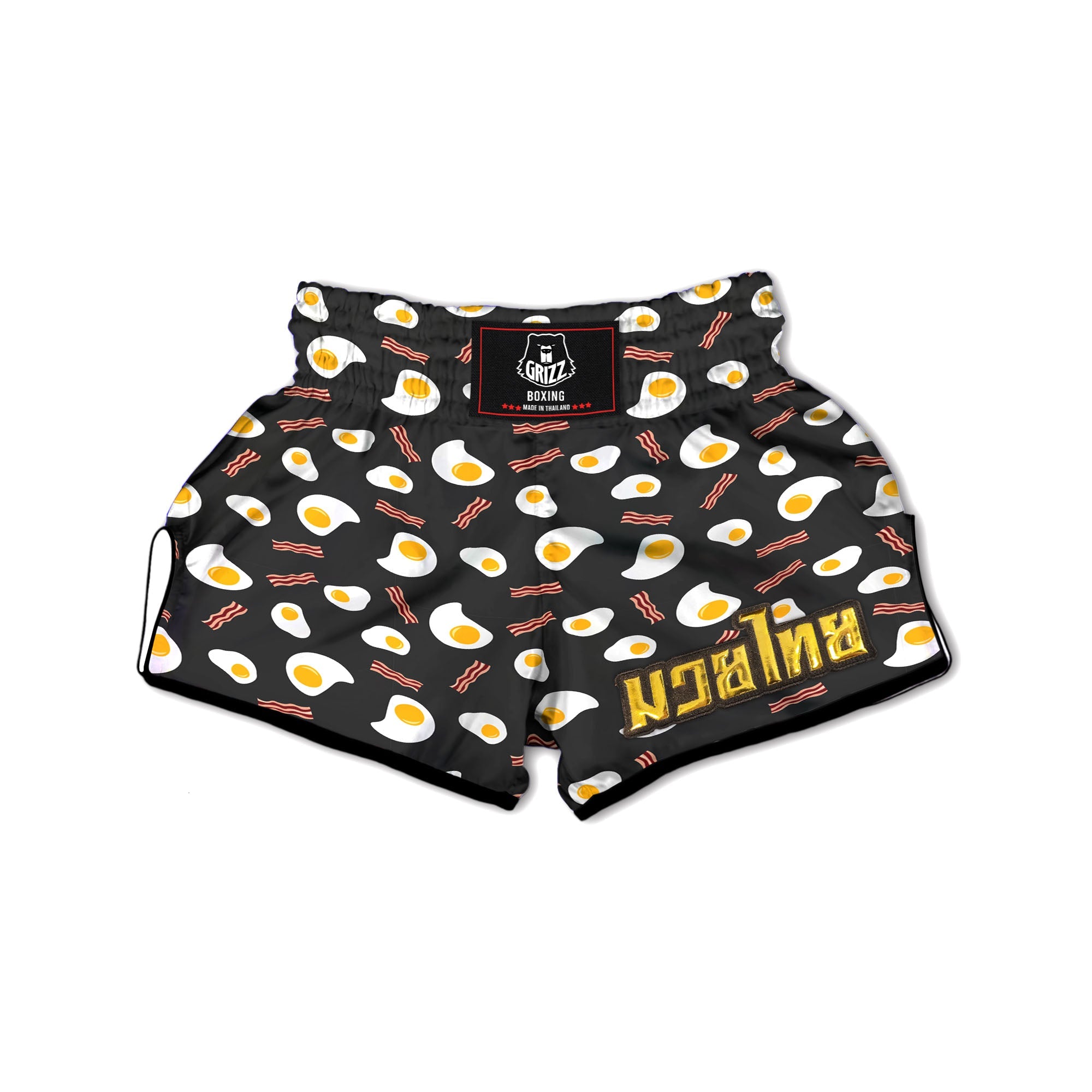 Bacon And Black Fried Egg Print Pattern Muay Thai Boxing Shorts-grizzshop