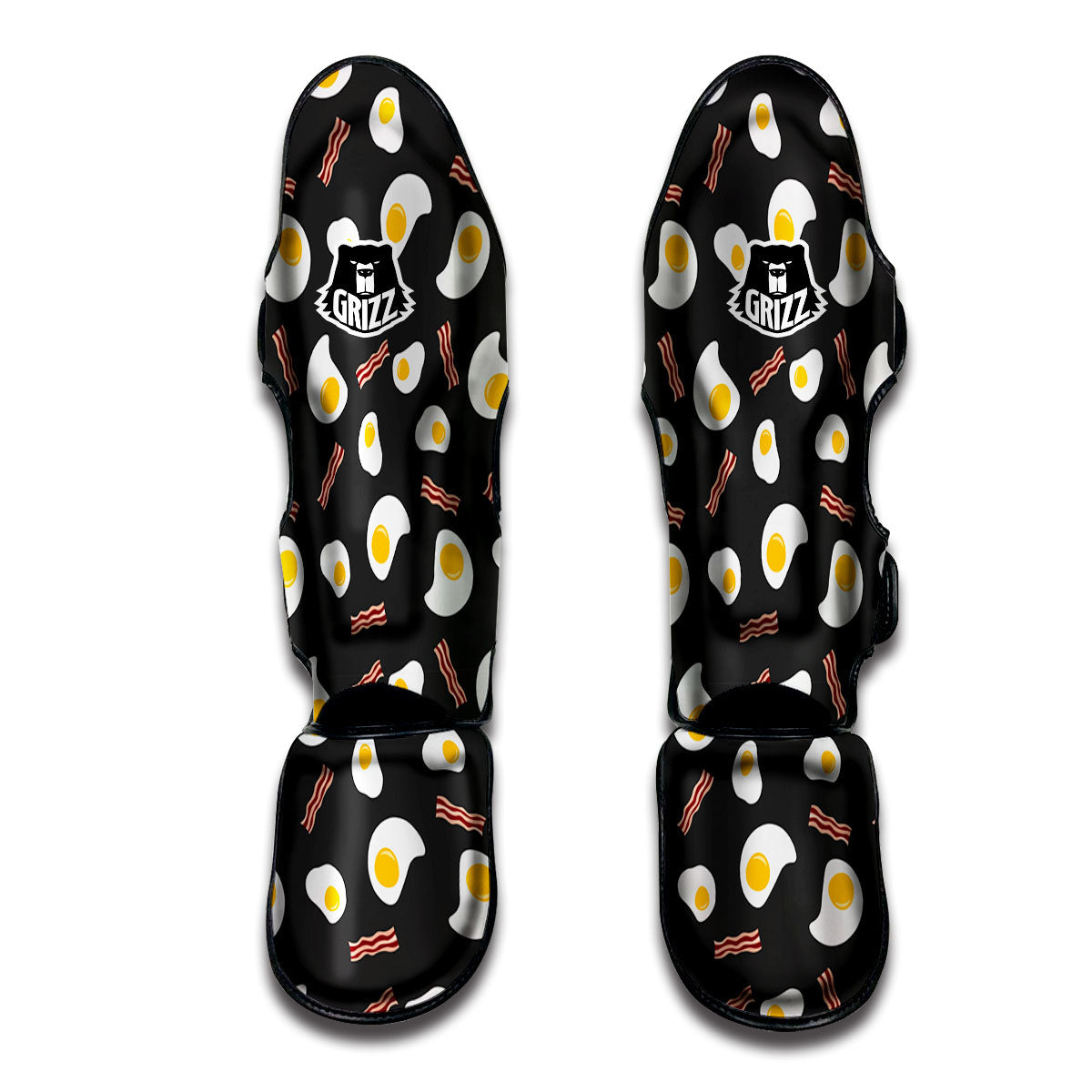 Bacon And Black Fried Egg Print Pattern Muay Thai Shin Guards-grizzshop