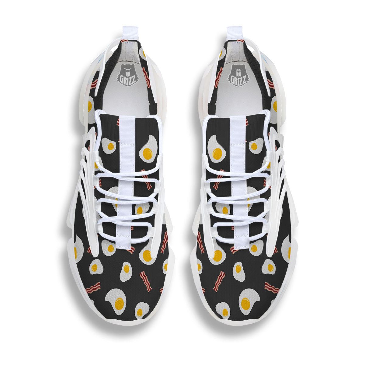 Bacon And Black Fried Egg Print Pattern White Gym Shoes-grizzshop