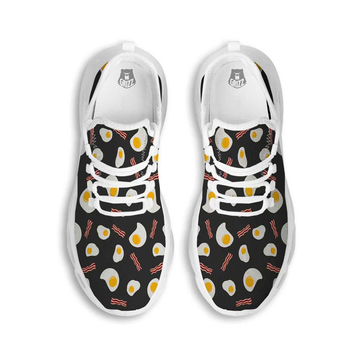 Bacon And Black Fried Egg Print Pattern White Running Shoes-grizzshop