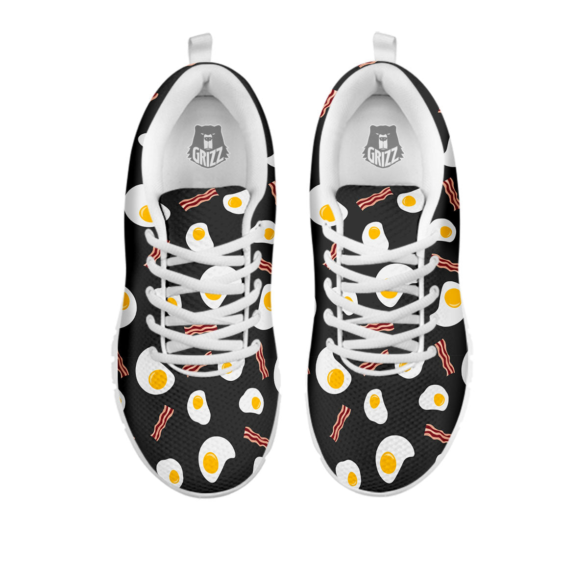 Bacon And Black Fried Egg Print Pattern White Sneaker-grizzshop
