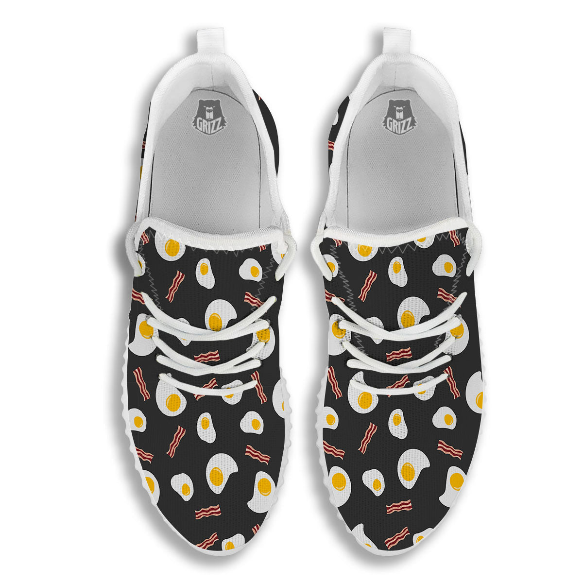 Bacon And Black Fried Egg Print Pattern White Walking Shoes-grizzshop