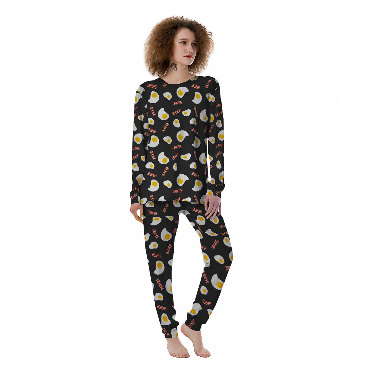 Bacon And Black Fried Egg Print Pattern Women's Pajamas-grizzshop