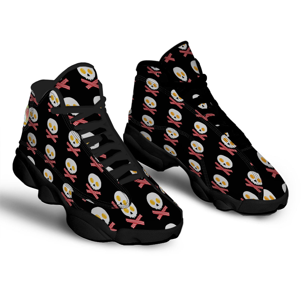 Bacon And Skull Fried Egg Print Pattern Black Basketball Shoes-grizzshop