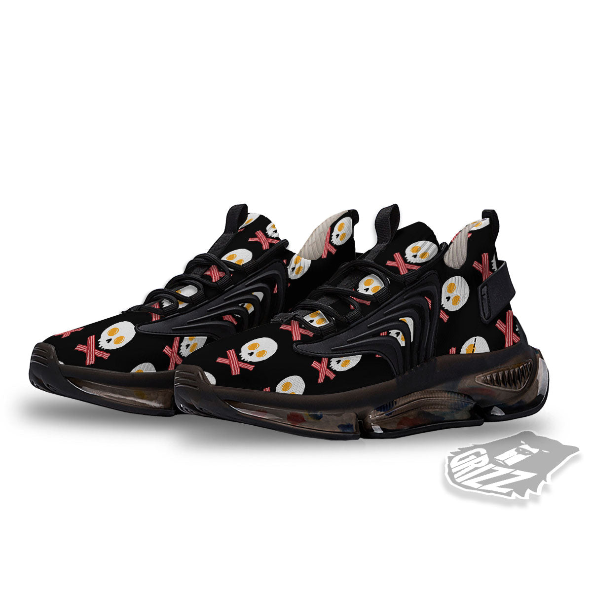 Bacon And Skull Fried Egg Print Pattern Black Gym Shoes-grizzshop